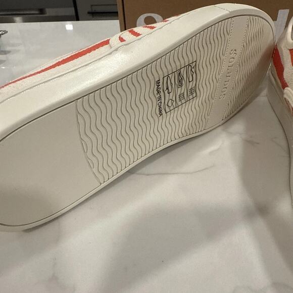 Soludos Marin Striped Sneaker Poppy Red Size 7 Woven Lace Up Ortholite Footbed - Picture 9 of 11